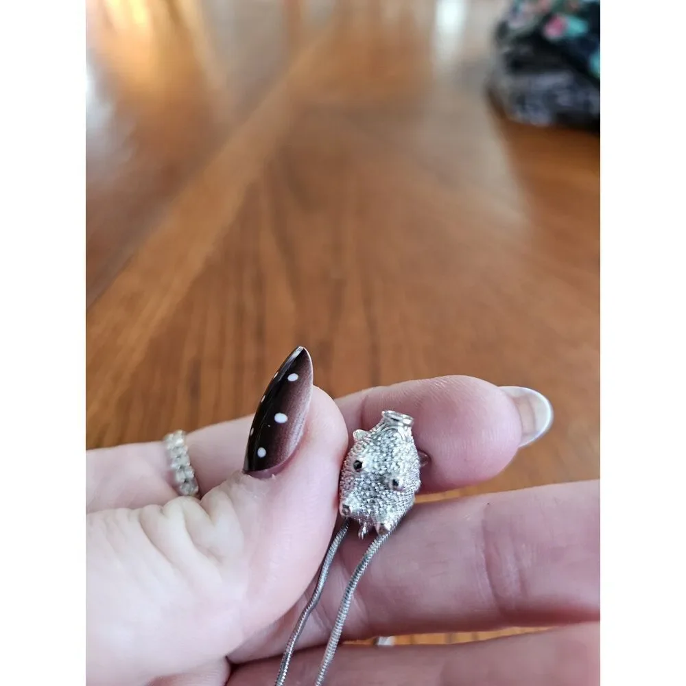 Crystal Gem Cute 3D Pig Necklace, Piggy‎ Lover Charm Piglet Pendant Silver